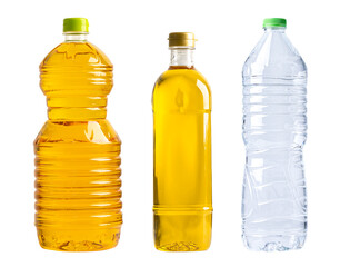Vegetable oil and water bottle for cooking isolated on white background with clipping path.