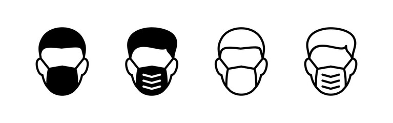 Mask icon vector. Medical mask sign and symbol. Man face with mask icon. Safety breathing mask