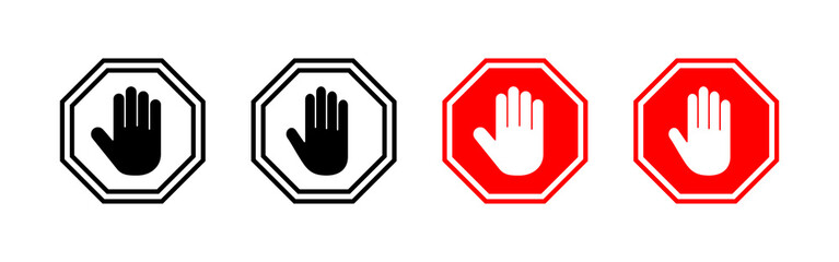 Stop icon vector. stop road sign. hand stop sign and symbol. Do not enter stop red sign with hand