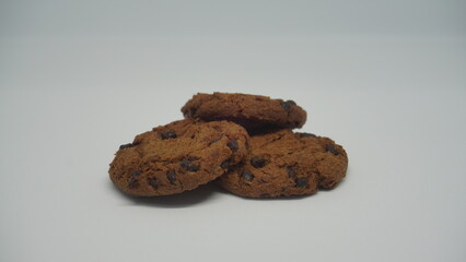 chocolate chip cookies on white background