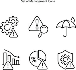 Risk management icons set isolated on white background. Legal document. Risk level. Project manager. Pixel Perfect Vector Thin Line Icons.