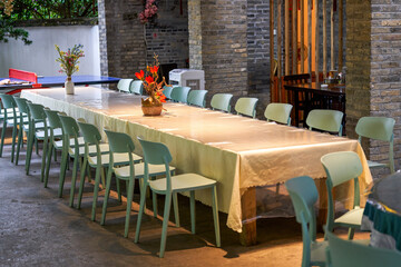 Catering long table seating and conference long table in restaurant
