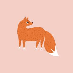 Cute ginger fox hand drawn vector illustration. Isolated funny forest animal in flat style for kids logo or icon.