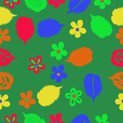 Seamless stylized colored  floral. Hand drawn.
