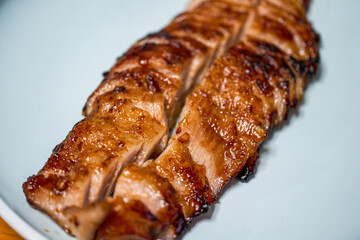 A delicious and tempting charcoal-grilled pork neck
