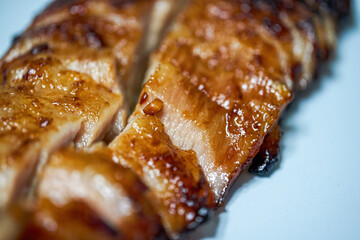 A delicious and tempting charcoal-grilled pork neck