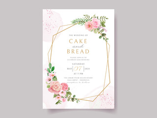 Pink rose and cherry blossom wedding invitation card template