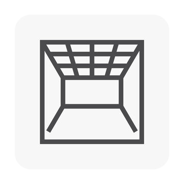 Empty room vector icon design in perspective consist of floor, wall and ceiling frame. Space for living, office inside building. Concept for interior design, architecture, decoration and construction.