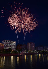 Evening fireworks over the Moscow river