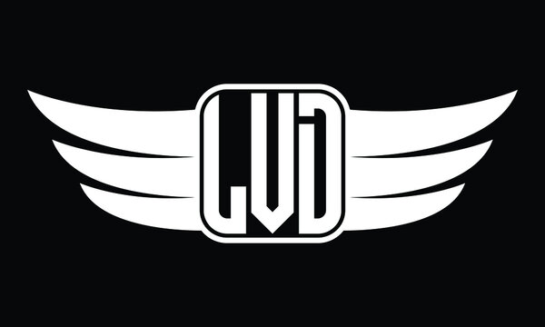 LVD three Letter Wings Flying Initial wing symbol minimalist creative concept flag icon professional logo design Vector template with abstract black and white tattoo