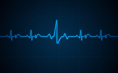 Emergency ekg monitoring. Blue glowing neon heart pulse. Heart beat. Electrocardiogram