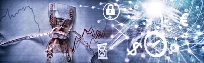 Business concept. The depreciation of the national currency. Bill with the inscription 