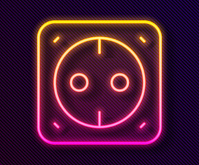 Glowing neon line Electrical outlet icon isolated on black background. Power socket. Rosette symbol. Vector