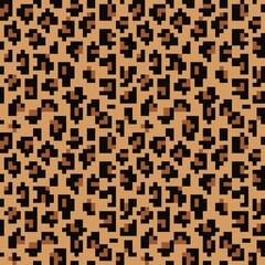Leopard vector print pixel art illustration seamless pattern. Animal background.
