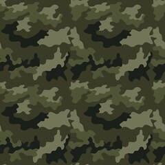 Vector camo seamless texture, classic military background, khaki pattern, disguise. Ornament