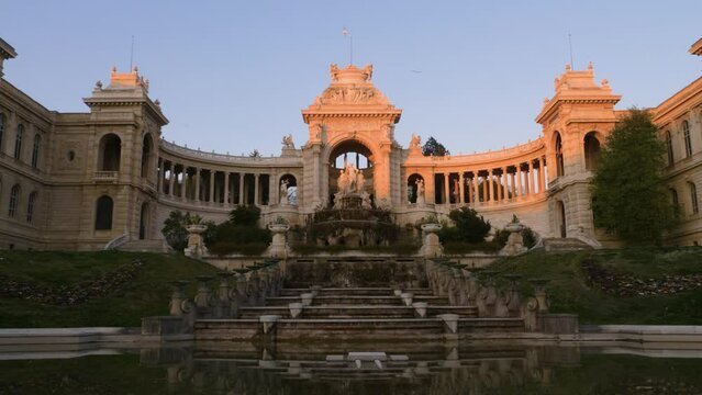 Beautiful view of the Longchamp Palace at sunset in Marseille, France