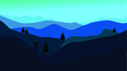 Mountains silhouettes panorama at dawn. Mountains landscape illustration.