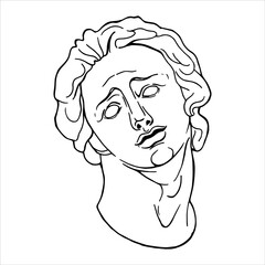 Line drawings of heads of antique statues of goddess and mythical god in engraving style. Creative minimal linear woman vector. Greek sculptures