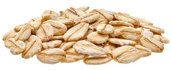 Oat flakes isolated on white, top view, full depth of field