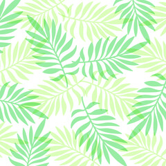 Naklejka na ściany i meble Simple Tropical Leaves Background. Abstract Backdrop With Overlaying Palm Leaves of Green and Mint Color. Summer Exotic Wallpaper Vector.