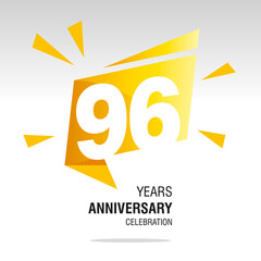 Fototapeta na wymiar 96 Years Anniversary celebration modern origami speech logo icon yellow white vector