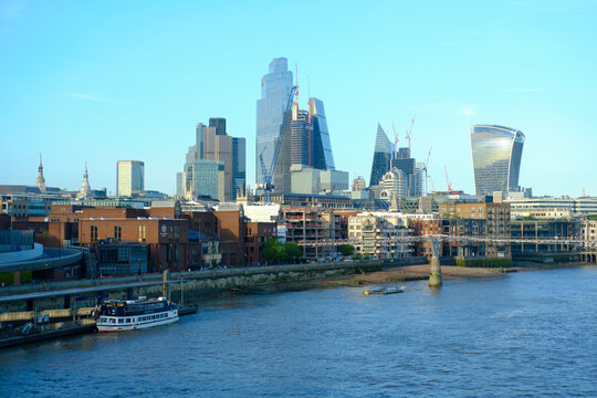 London, UK - 14 May 2022. City skyline and river Thames viewed from Blackfriars Station. An afternoon shot with clear blue sky. © Nigel Wiggins