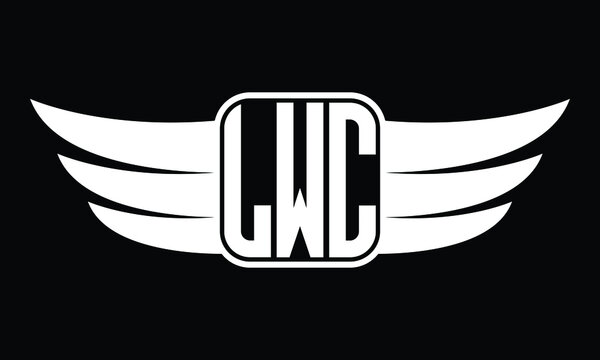 LWC three Letter Wings Flying Initial wing symbol minimalist creative concept flag icon professional logo design Vector template with abstract black and white tattoo