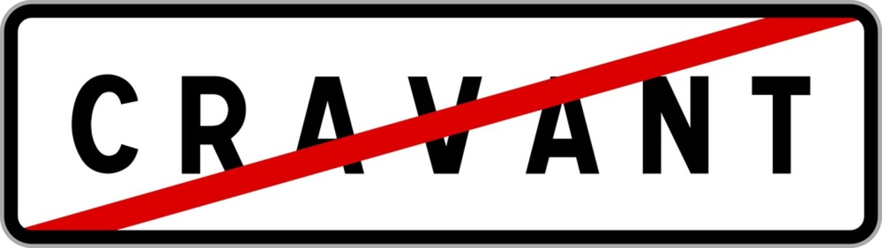 Panneau sortie ville agglom&eacute;ration Cravant / Town exit sign Cravant