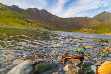 Beautiful landscape panorama of Snowdon mountain with lakes in North Wales. UK