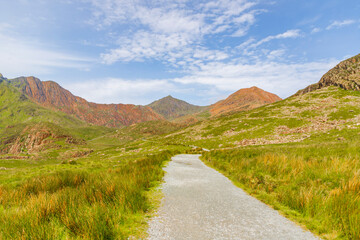 Beautiful landscape panorama of Snowdonia National Park in North Wales. UK