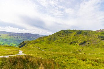 Naklejka premium Beautiful landscape panorama of Snowdonia National Park in North Wales. UK