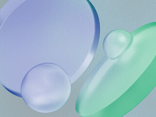 3D rendered illustration in blue and green colors. A minimal abstract scene with geometrical forms on a light background. Set of Geometric shapes in a dynamic composition.