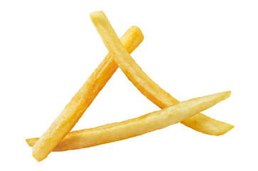 Tasty potato fries, isolated on white background
