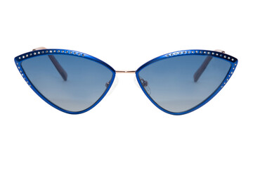 Cat eye Sunglasses luxury fashion polarized blue shades and metal blue frame with crystals designer...