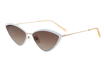 Cat eye Sunglasses luxury fashion polarized brown shades and metal white frame with crystals...