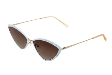 Cat eye Sunglasses luxury fashion polarized brown shades and metal white frame with crystals...