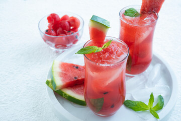 Watermelon lemonade with mint and ice 