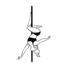 Pole dancing woman silhouette. Fitness concept.