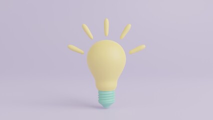 Yellow light bulb icon, Strategy ideas and business solution, Creativity symbol illustration, 3D rendering concept