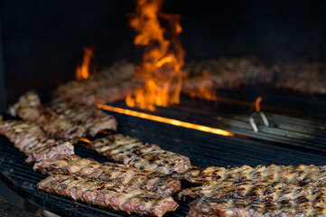 american bbq ribs cooking on grill