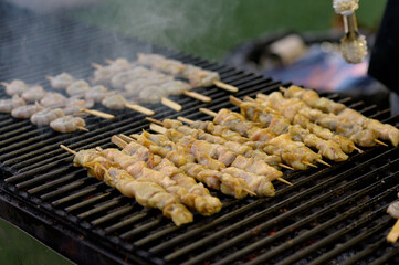 Octopus skewers at a street food festival.