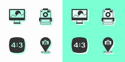 Set Photo camera, retouching, frame 4 and icon. Vector