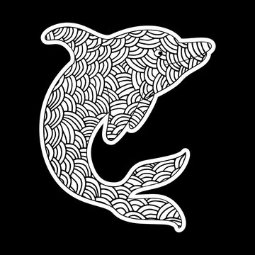 Dolphin Vintage decorative elements with mandalas. 
Hand-drawn Dolphin zentangle style