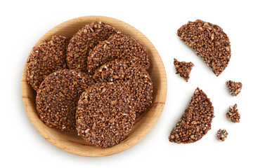 amaranth cookies with carob in ceramic bowl isolated on white background. Healthy food. Top view. Flat lay