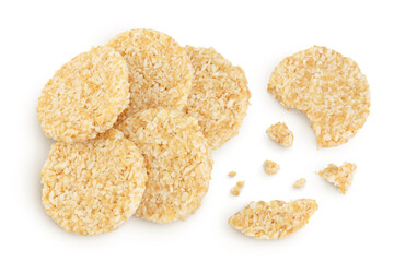 coconut cookies with white flax seeds and honey isolated on white background. Healthy food. Top view. Flat lay