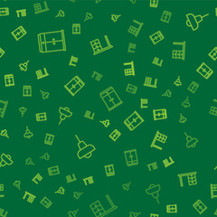 Set line Wardrobe, Lamp hanging and Office desk on seamless pattern. Vector