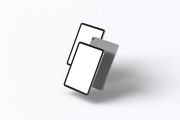 Tablet mockup on minimal background. Modern tablet display mockup scene. Tablet with empty screen. Photo mockup with clipping path.