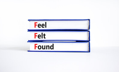 FFF feel felt found technique symbol. Concept words FFF feel felt found on books on a beautiful...