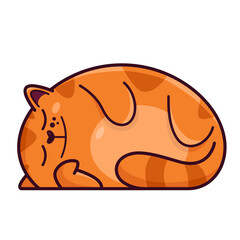 Cute red cat sleeps on his side. Shows emotions, sleep, good night. Cat character hand drawn style, sticker, emoji