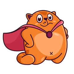Cute red cat superhero. Demonstrates emotion, courage, bravery, hero. Cat character hand drawn style, sticker, emoji